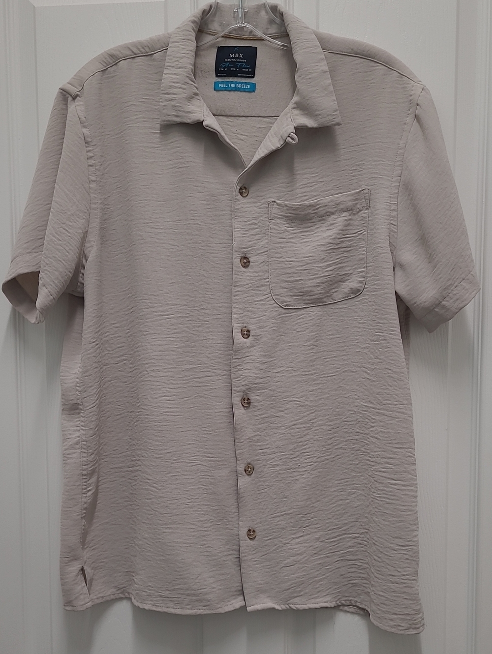 MBX Men's Short-Sleeve Button-Down Shirt in Light Beige